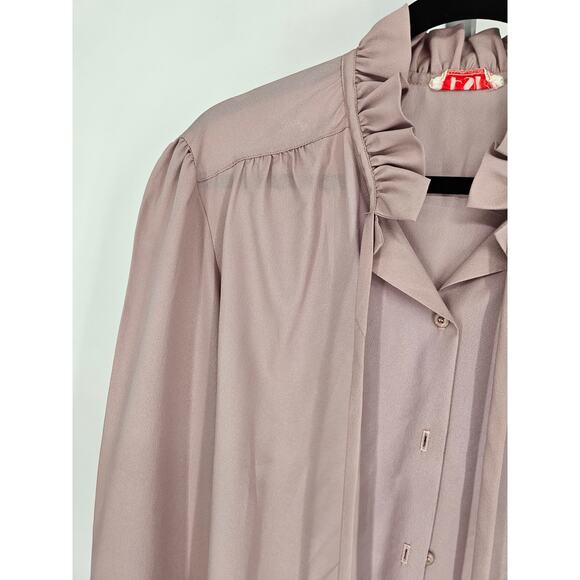 PSI Women's Purple Long Sleeve Ruffle Round Neckline Button Down Top Sz XL - Picture 2 of 4